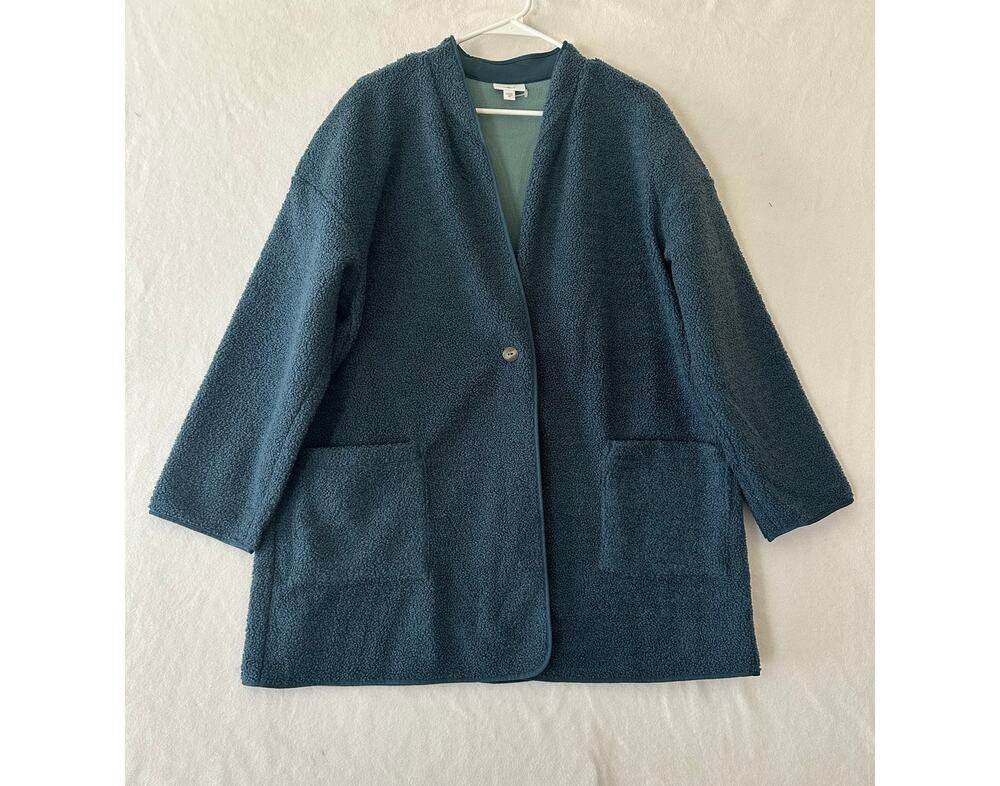 J. Jill Teal Pocket Fleece Button Topper Jacket XL Pure Jill